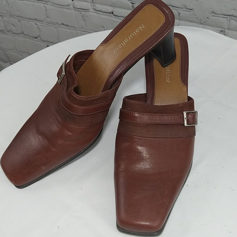 Naturalizer Cognac Brown Leather Mule Shoes